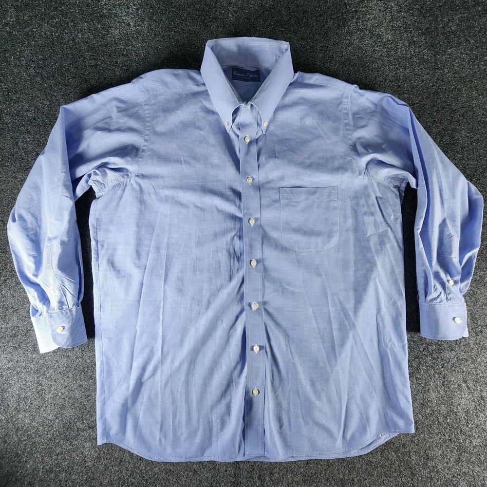 Tom James Executive Collection Mens Blue Gingham Button Down Dress Shirt USA